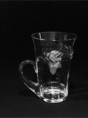 Vtg Seneca Laurel Wreath-Clear Handled Flat Ice Tea Etched Crystal Glass 4.5”